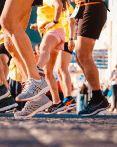 Feet of runners lining up for a race